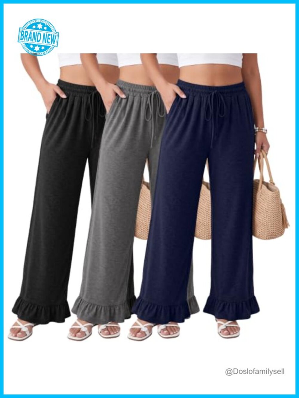 3 Pack Wide Leg Palazzo Pants with Pockets High Waist